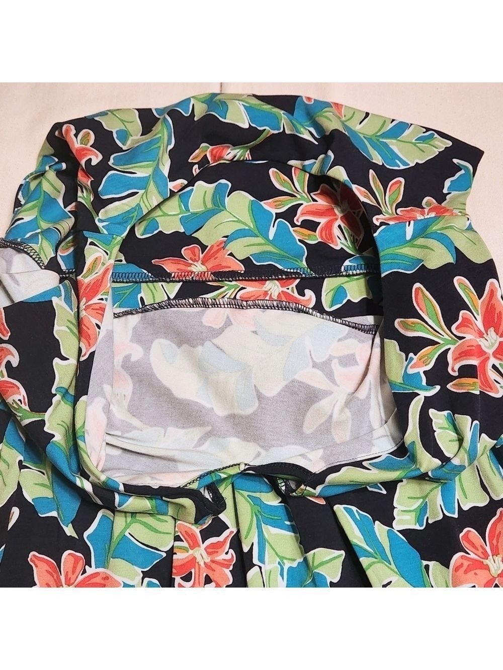 Lands End Green Black Floral Wrap A Line Dress Medium 10 12 - Picture 9 of 11